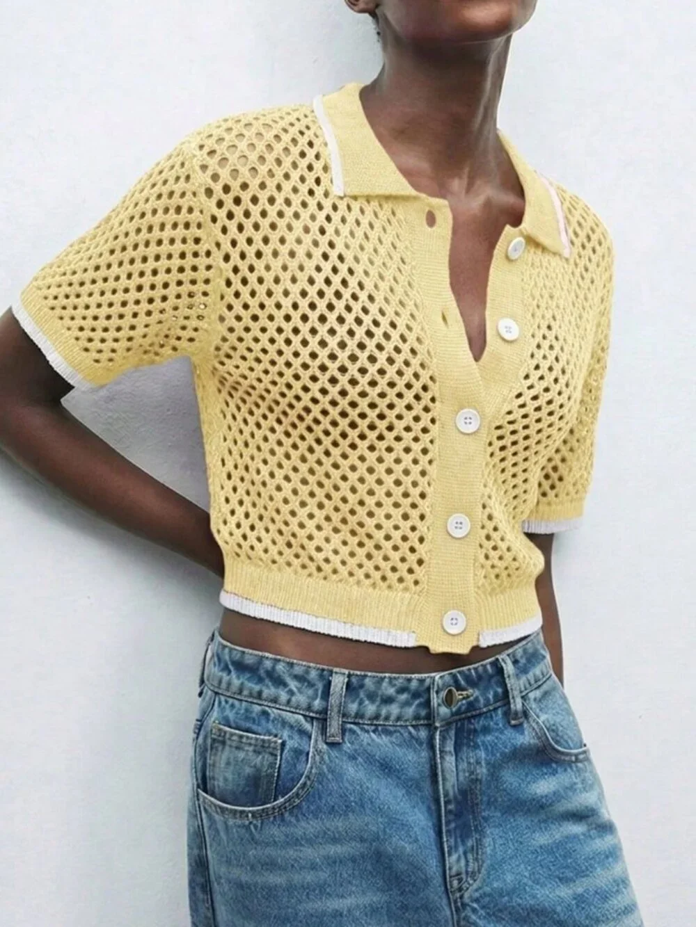 Yellow Casual Women's Knit Short Sleeve Lightweight Cardigan